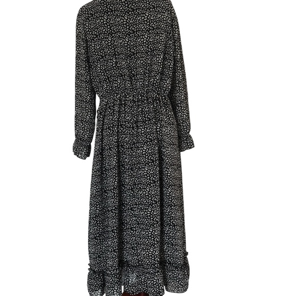 WOMENS RUFFLED LONG SLEEVE MIDI DRESS BLACK AND WHITE SZ XL - Picture 3 of 14